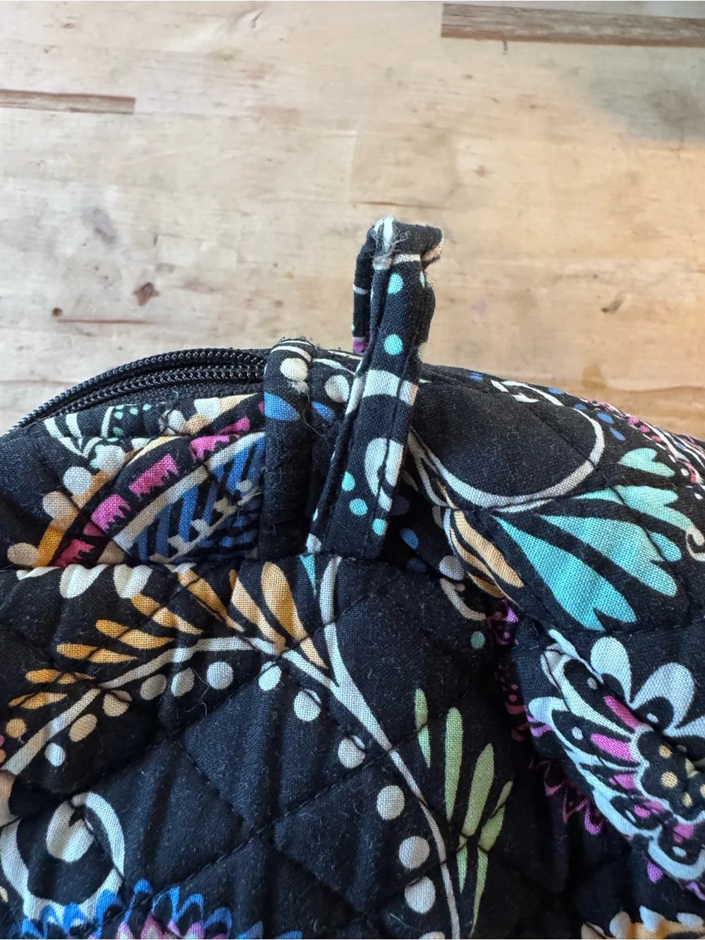 Vera Bradley Black Quilted Paisley Floral Cosmetic Pouch with Multicolor Accents